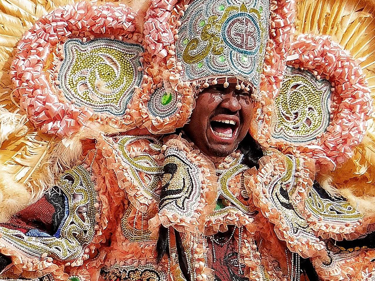 Brightly colored Mardi Gras Indian